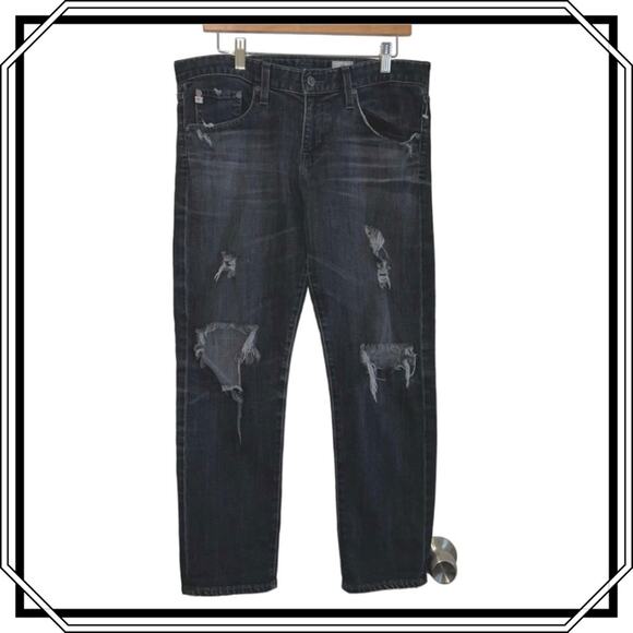 Ag Adriano Goldschmied Pants - AG Adriano Goldschmied Black Distressed Denim Jeans Grunge Relaxed Size 30R